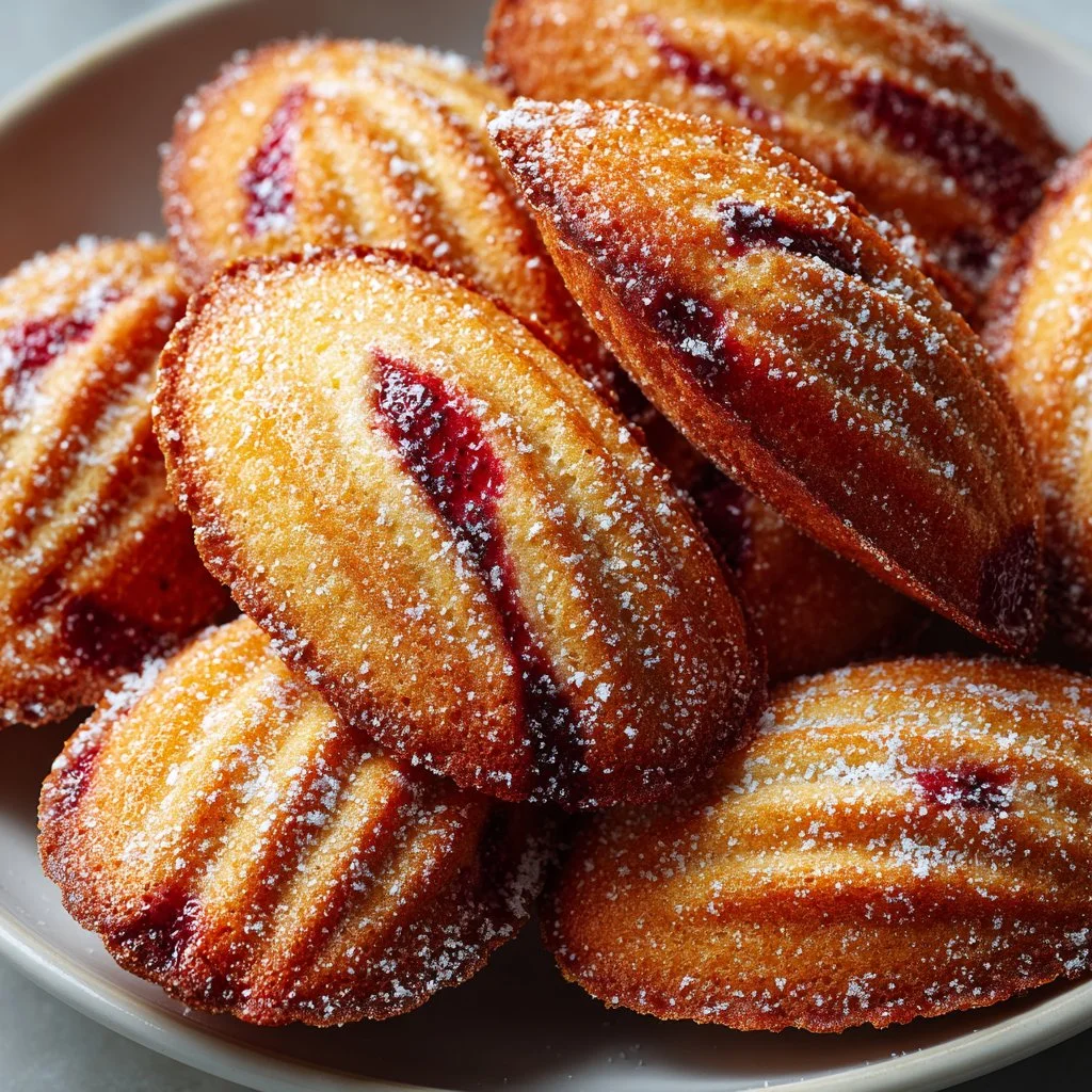 Plate of freshly baked strawberry madeleines ready to enjoy.