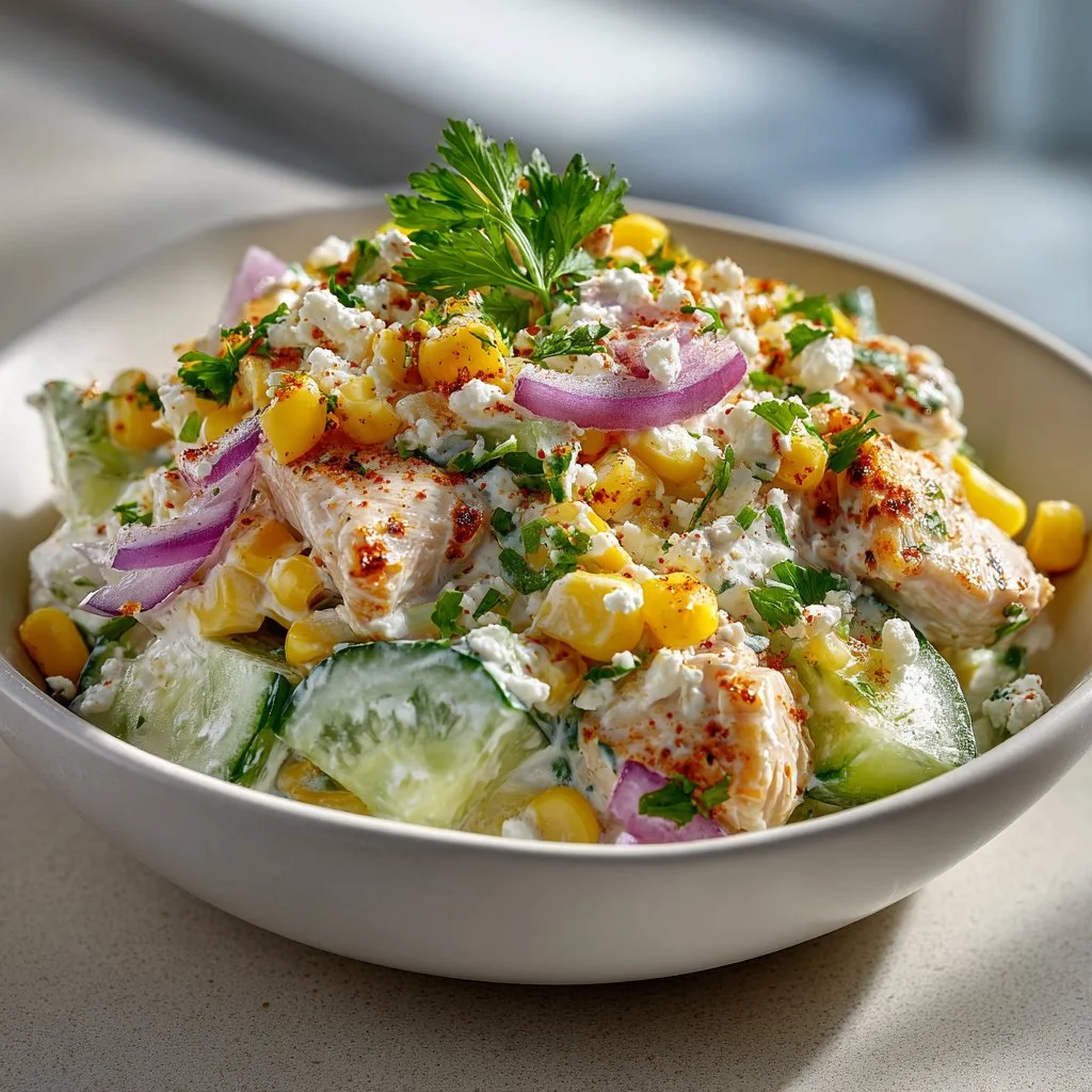Street Corn Creamy Cucumber Chicken Salad