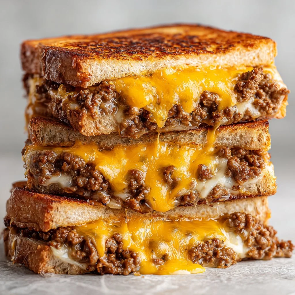Ultimate Cheesy Ground Beef Melt topped with gooey cheese and savory beef