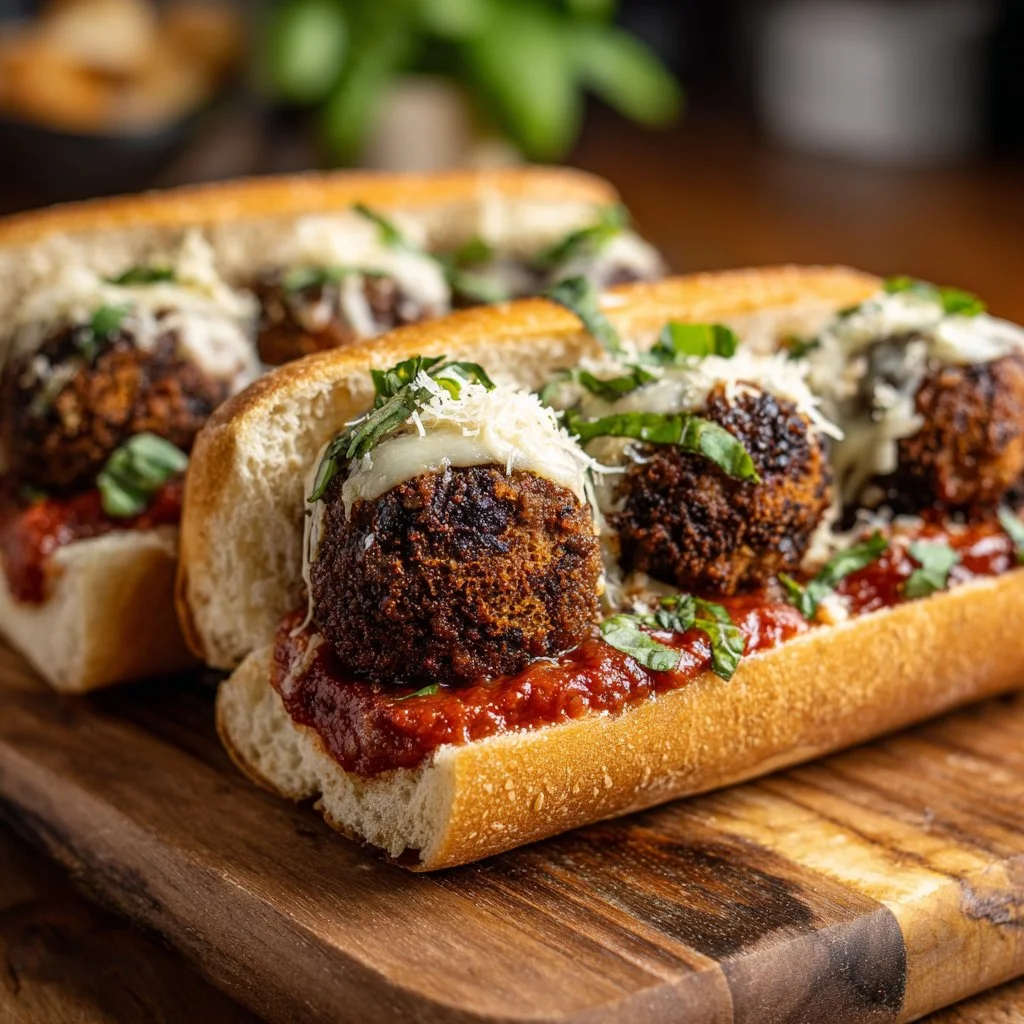 Delicious Vegan Black Bean Meatball Sub with fresh toppings