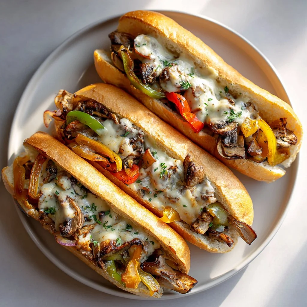 Delicious Vegan Philly Cheesesteak loaded with plant-based toppings and melted cheese