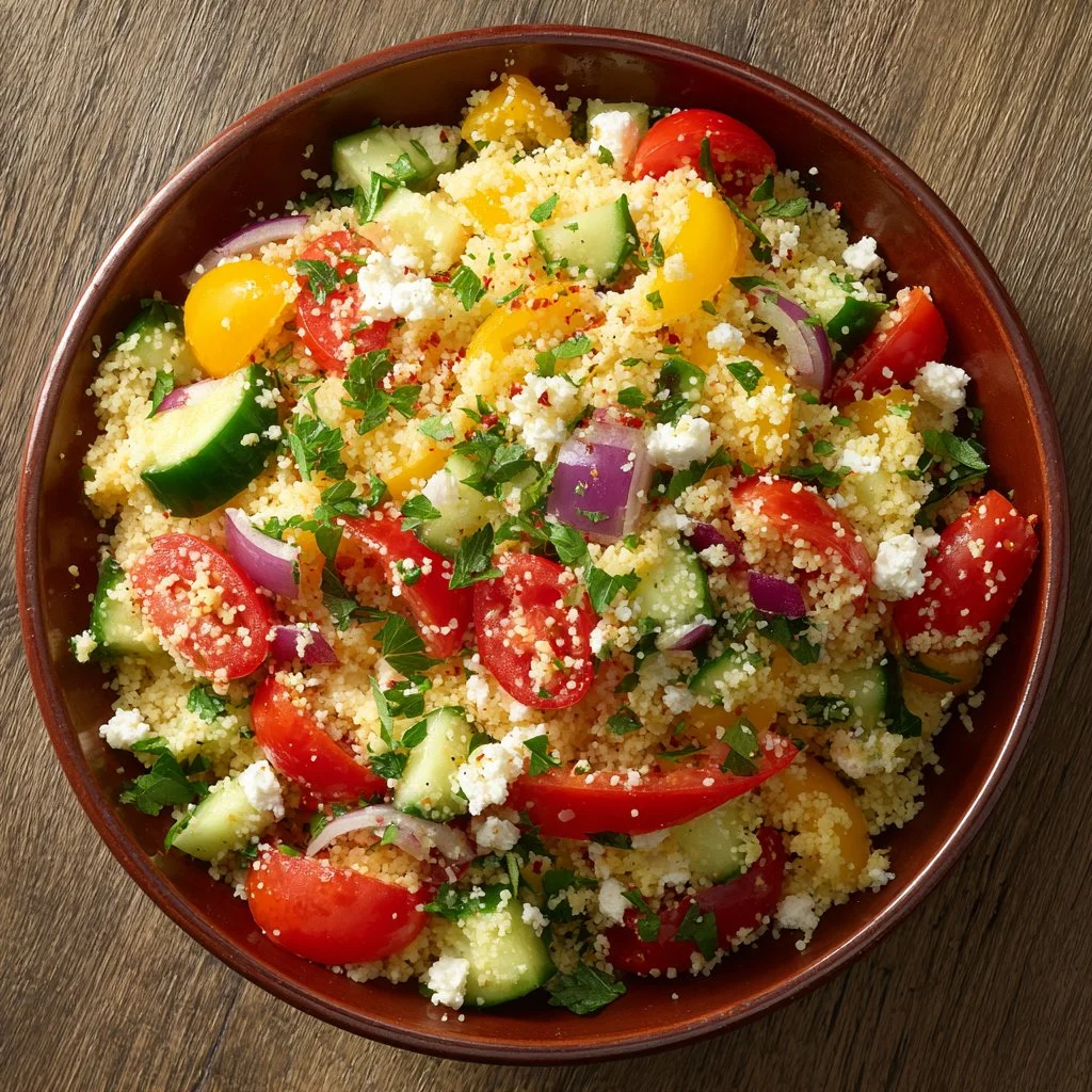 Vibrant Easter Spring Couscous Salad with fresh vegetables and herbs