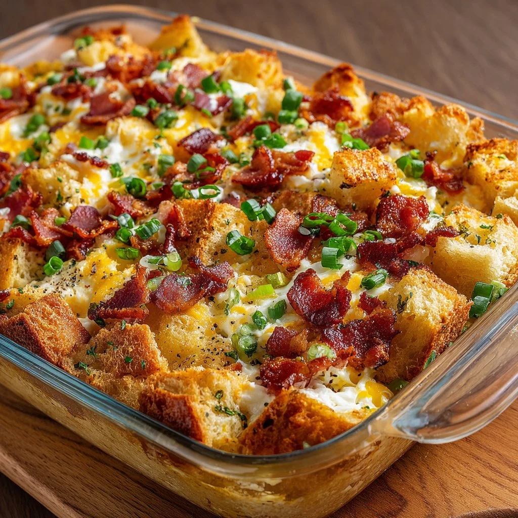 Bacon, Egg, and Cheese Breakfast Casserole served on a plate