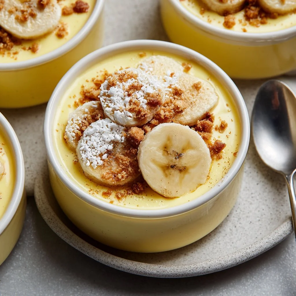 Delicious banana pudding cups served in clear glass dishes