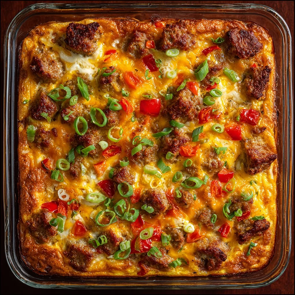 Delicious Sausage Breakfast Casserole served on a plate
