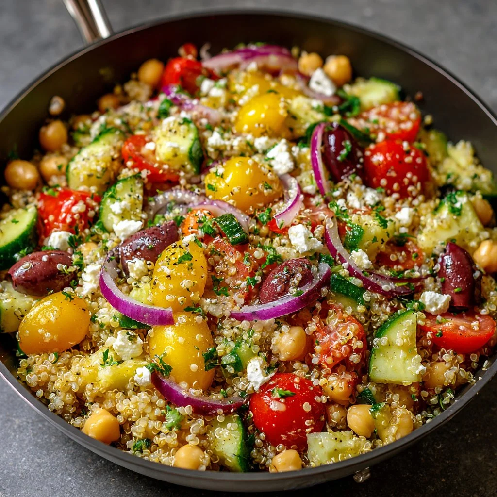 Vegetarian Mediterranean Quinoa Salad with fresh vegetables and herbs