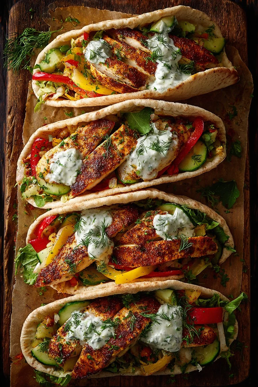 Easy Chicken Pitas sheet pan dinner with Herby Ranch dressing