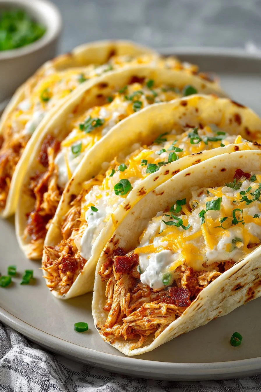 Easy chicken crack tacos with a lightened filling and fresh toppings