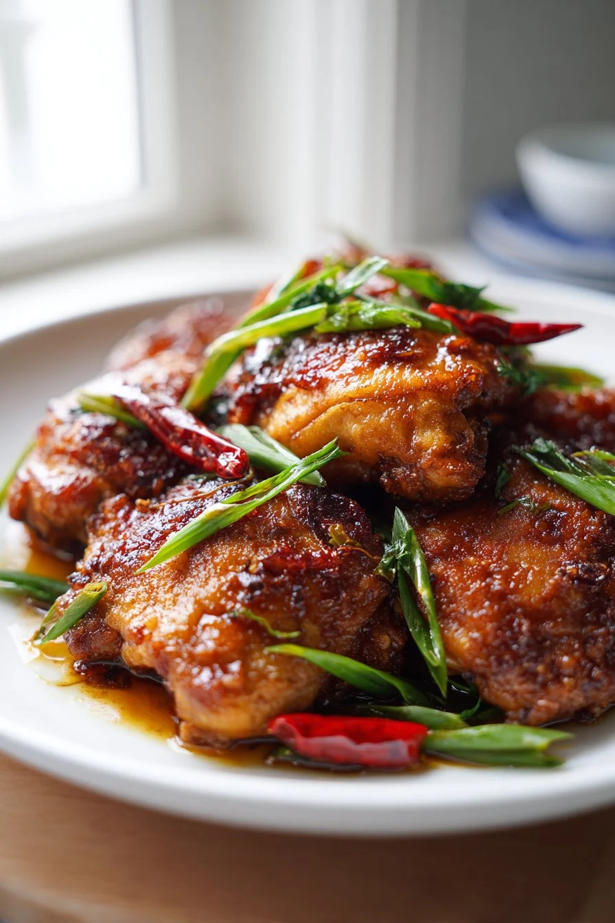 Delicious plate of easy Mongolian chicken thighs for weeknight dinners