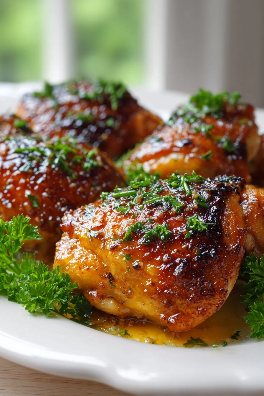 Baked Honey Garlic Chicken served with vegetables for a quick weeknight meal.