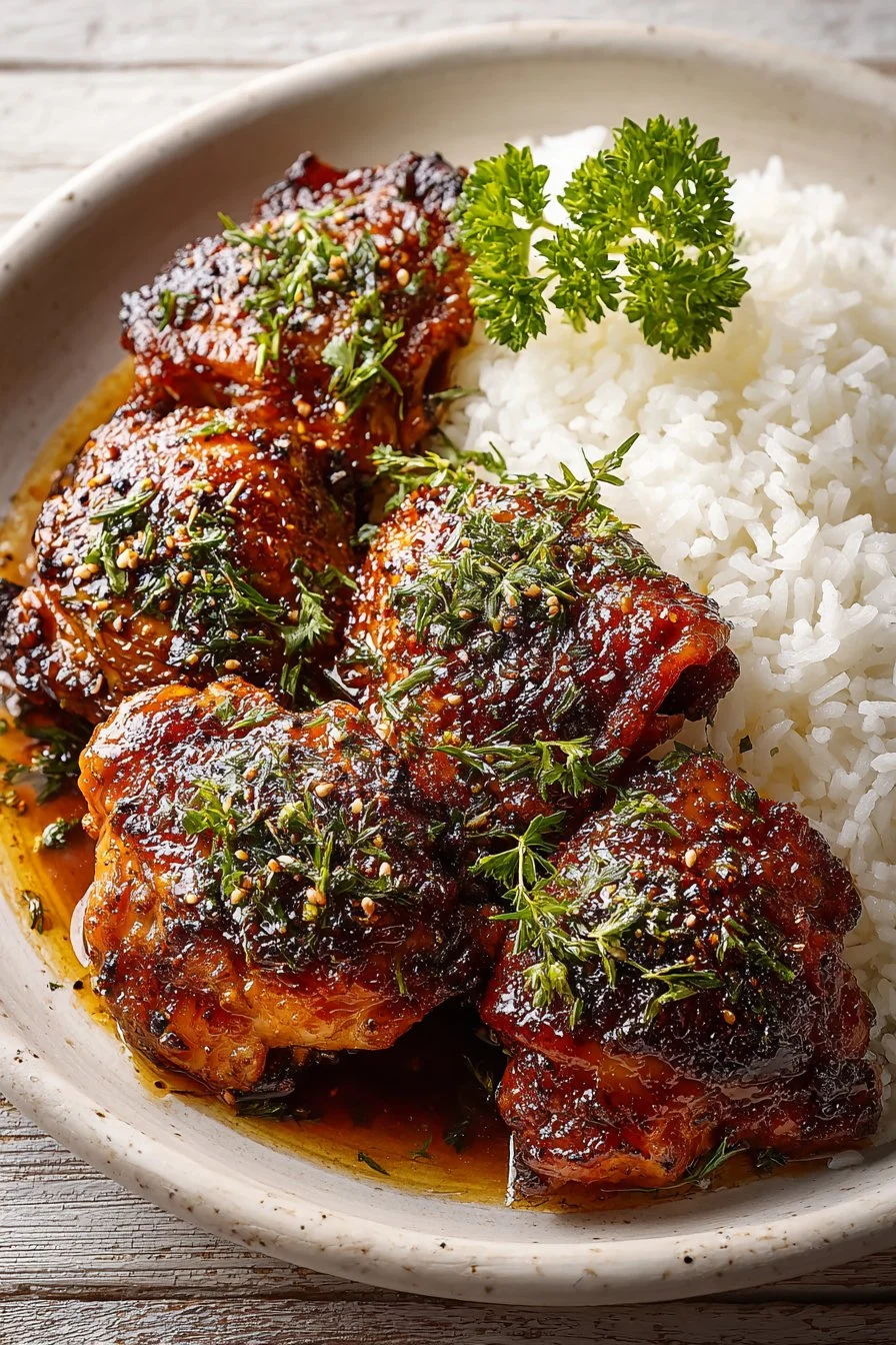 Honey Garlic Chicken Thigh Bake - Juicy, Sweet &amp; Delicious!