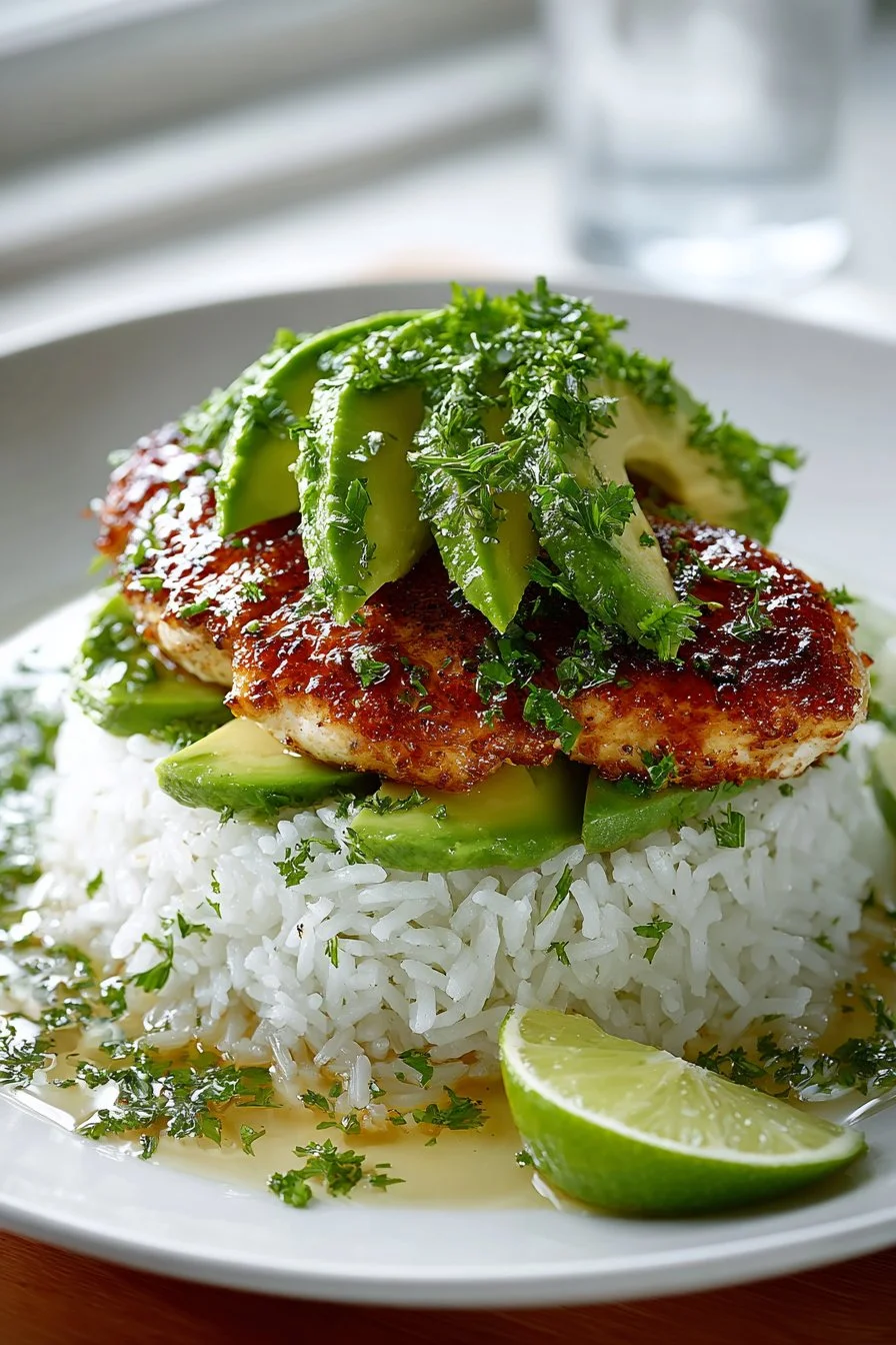 Honey Lime Chicken &amp; Avocado Rice Stack