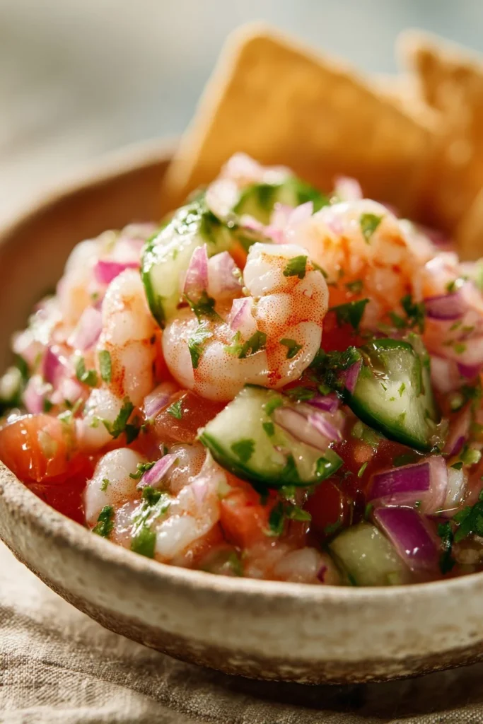 Delicious shrimp ceviche served with fresh ingredients and vibrant flavors